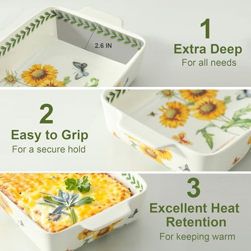 Ceramic Sunflower Baking Casserole Dish with Handles (Sunflower)