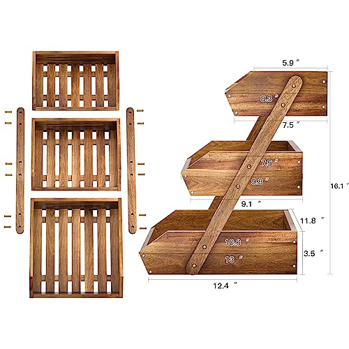 3 Tier Acacia Wood Fruit Basket for Kitchen (Acacia Wood / 3-Tier)