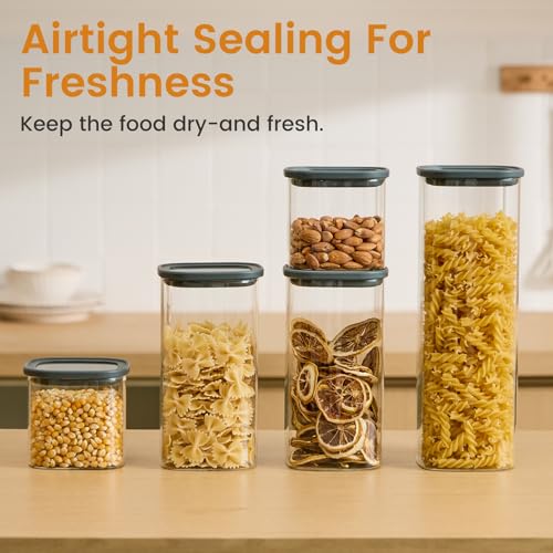 Glass Storage Jars with Lids (Square Gray 5 Pcs)