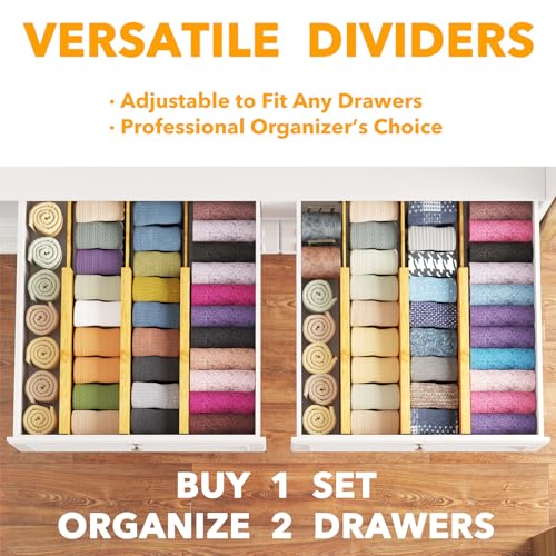 Bamboo Dresser Drawer Dividers 6 Pack (4.65''H, 12.5''-17''L / NATURAL)