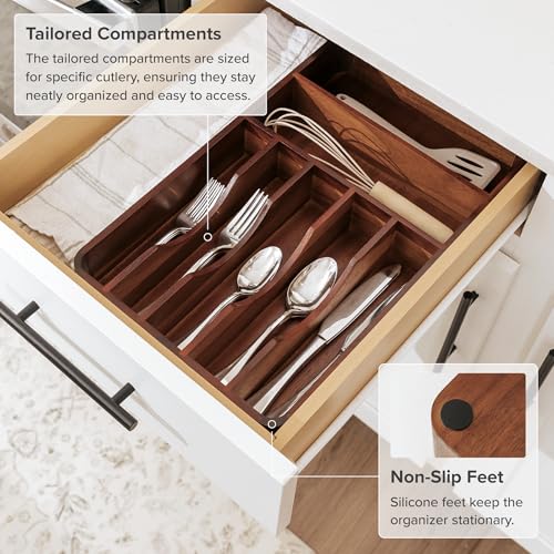 Silverware & Utensil Organizer (Natural Acacia)