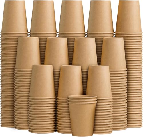 400 Pack 8 oz Paper Cups Brown Kraft Disposable Hot Coffee Cups (Brown / 8OZ-400PACK)
