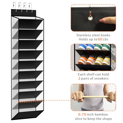 10 Tier Over Door Mesh Shoe Organizer with Large Deep Pockets (Piano White-1 Pack of 10)