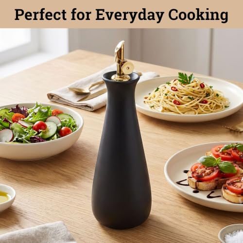 Ceramic Olive Oil Dispenser with Self (Black)