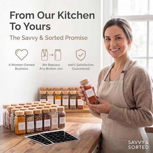 Glass Spice Jars with Label (Square Spice Jars with Bamboo Lids)