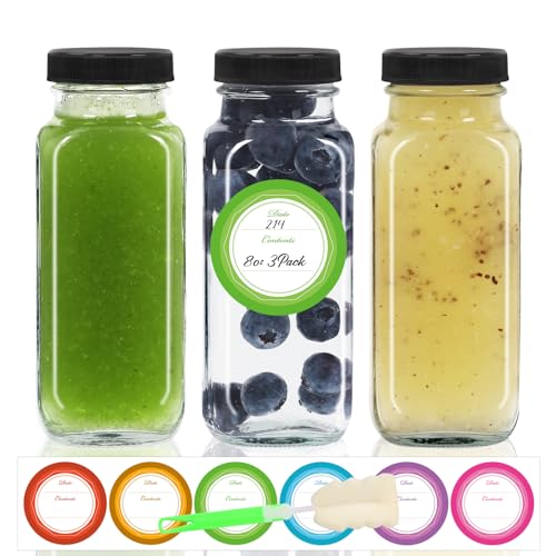 8oz 3 Pack Glass Juice Bottles with Leak (8oz-3pcs)