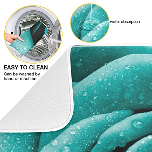 Super Absorbent Dish Drying Mat (Hipster Turquoise Rose Petals / 16" x 18")