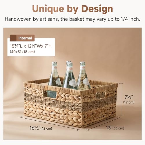Jumbo Rectangular Wicker Basket (Natural (Water Hyacinth with Seagrass) / 16½"L x 13"W x 7½"H)