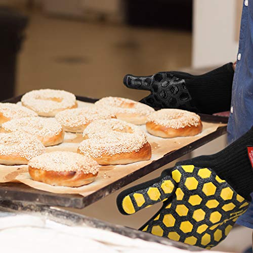 Heat Resistant Oven Glove (Black/Yellow / Regular Cuff)