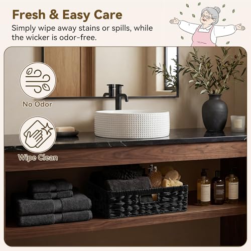 Wicker Storage Baskets for Shelves (Black / 15¼"L x 11¾"W x 4¾"H)