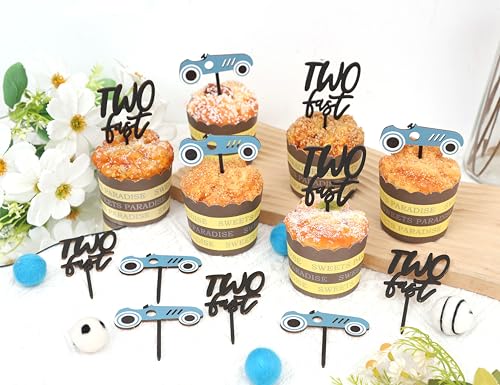 Wooden Two Fast Birthday Cupcake Topper