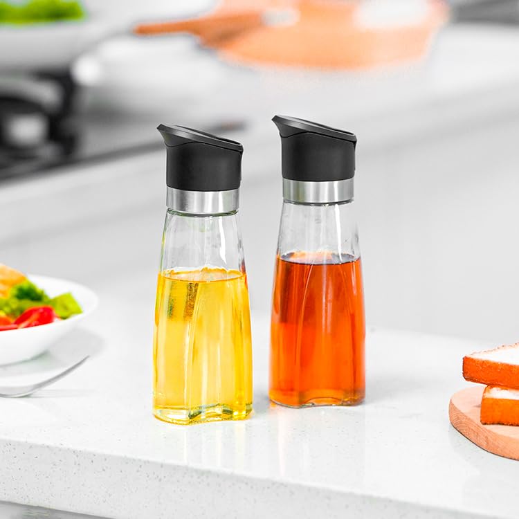 Premium Glass Olive Oil and Vinegar Dispenser Bottles Set (Black / 11 Ounces)