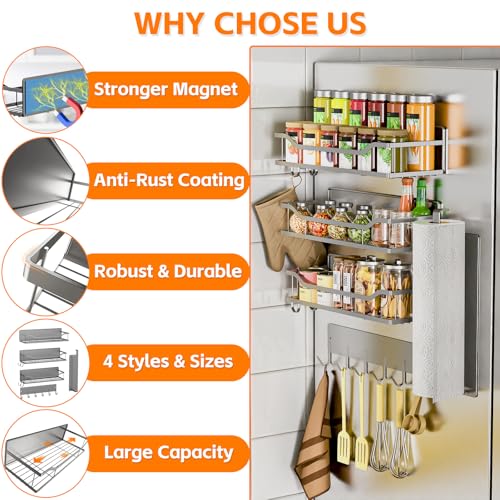 5 Pack Multifunctional Magnetic Shelves for Refrigerator Spice Rack & Washing Machine Organize (Flat style, Gray)