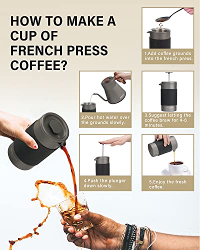 POLIVIAR French Press Coffee Maker (Grey / 12 oz)
