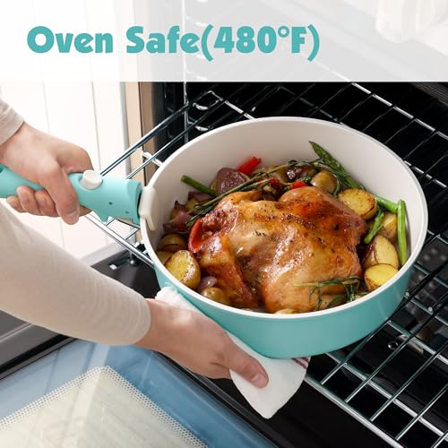 24 Piece Ceramic Detachable Handle Pots and Pans Set Turquoise (Turquoise / 24 Piece)