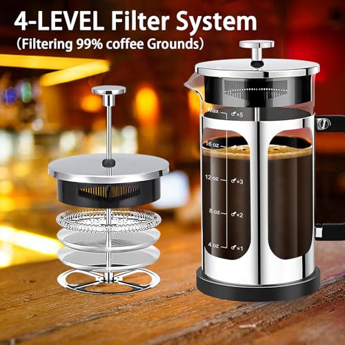 French Press Coffee Maker (Silvery / 21 oz)