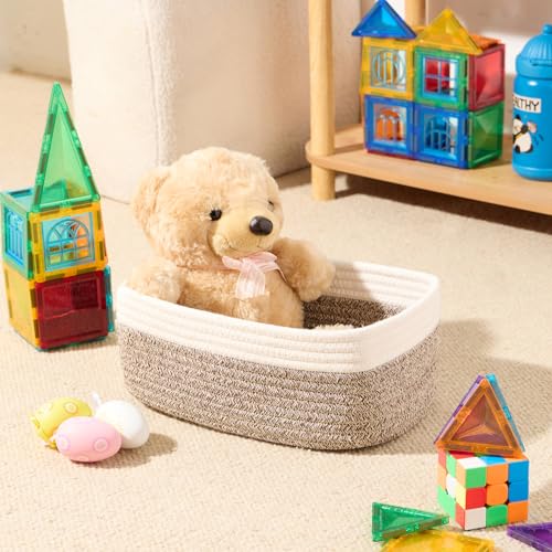 Small Storage Baskets for Organizing (4pcs-L11.5xW7.5xH4.7" / Off White/Brown)