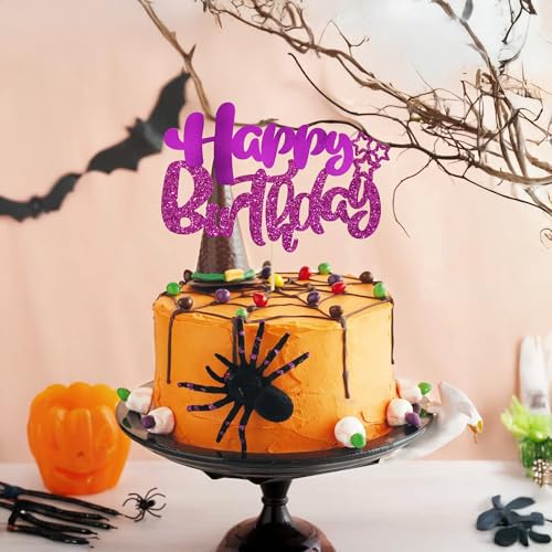 1Pcs Happy Birthday Cake Topper Glitter Happy Birthday Cake Pick Decorations for Celebrating Baby Shower Theme Kids Boys Girls Anniversary Party Decorations Supplies Purple (Style 2 / Purple)