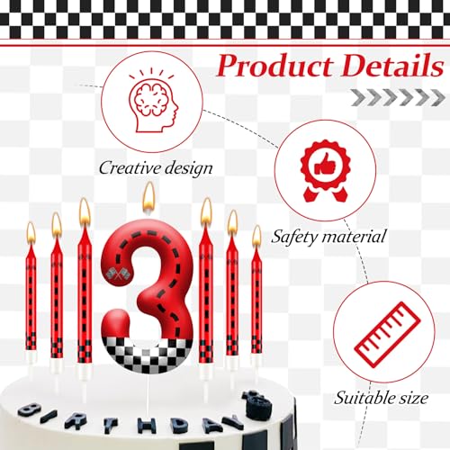 13PCS Racing Car Theme Birthday Candle Set with Checkered Flag Design (13 Count)