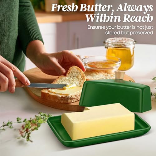 Extra Large Ceramic Butter Dish with Lid (Dark Green / Extra Large)