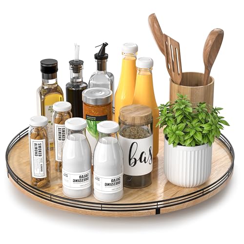 18 Inch Extra Large Farmhouse Oak Lazy Susan Organizer