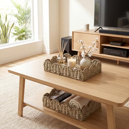 Wicker Scalloped Basket (Natural(seagrass) / 15 ¾"L x 11 ¼"W x 3 ½"H (Scalloped))