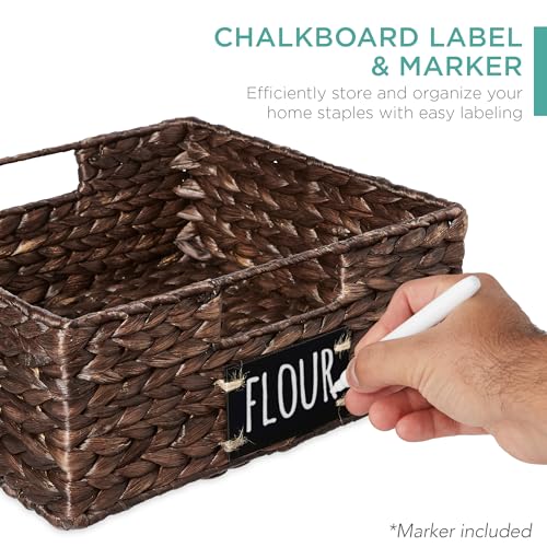 Set of 4 13x12in Water Hyacinth Pantry Baskets (13x12x5in / Brown)