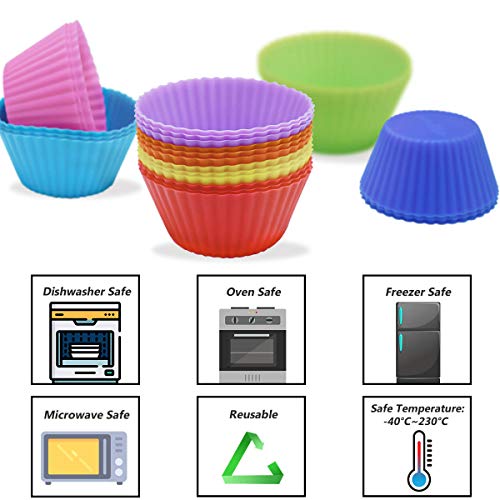 24 Pack Silicone Baking Cups Reusable Muffin Liners Non (Rainbow)