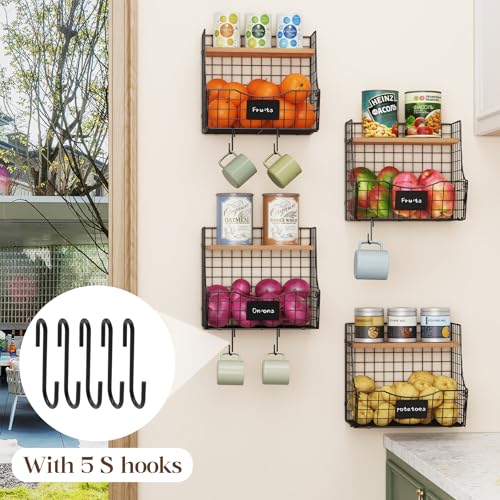 4 Pack Fruit Basket for Kitchen with Lid (L -Black)