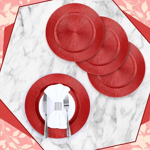 12 Pcs Red Chargers Bulk (Modern Style / Red)