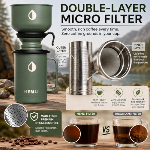16 oz Pour Over Camping Coffee Maker Set (Forest Green)