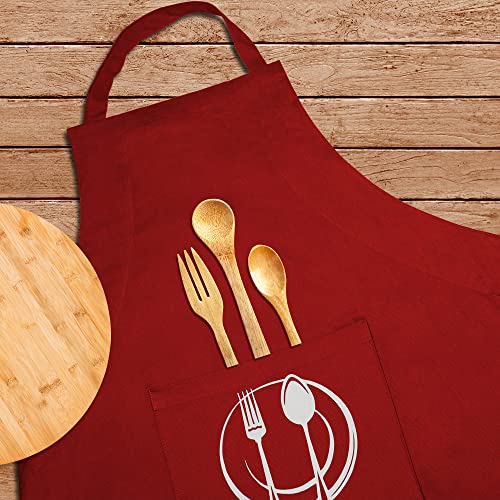 Unisex Cotton Apron With Printed Pocket Red 24x36