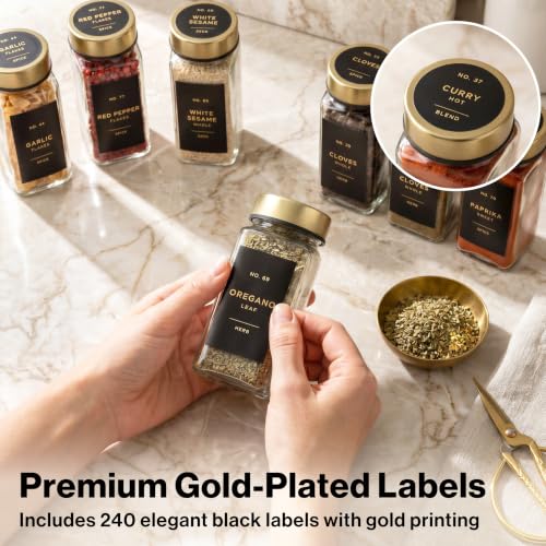 Glass Spice Jars with Label (Gold Steel Lid)