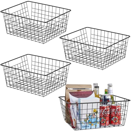 Kitchen Wire Baskets Farmhouse Decor Metal Food Storage Organizer (Black / 4 Pack Big)
