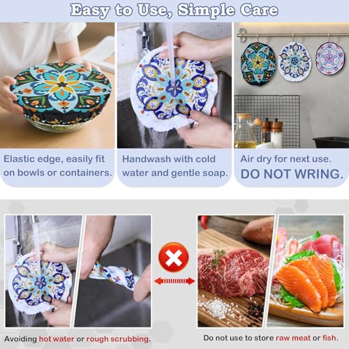 5Pcs Reusable Beeswax Elastic Bowl Covers for Bread Proofing and Food Cover (Pentagonal Floral)
