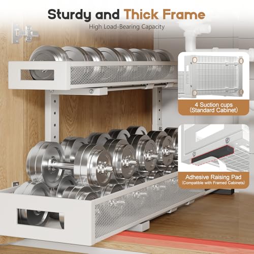 2 Pack 20.47IN Depth Under Sink Storage Organizer (White / 2 Pack-20.47"Dx11.4"-16.14"H)
