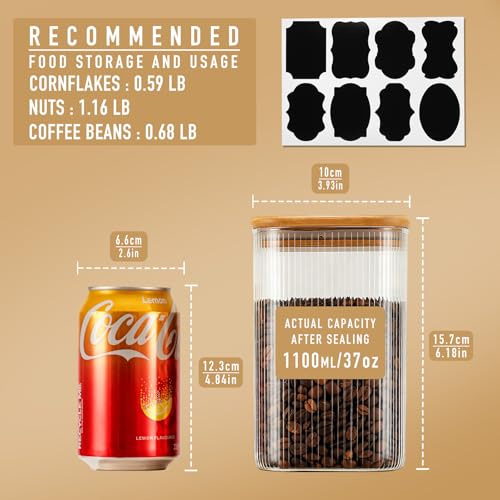 37oz 1.2Qt Square Glass Storage Containers with Lids 4 (37oz*4(Striped))