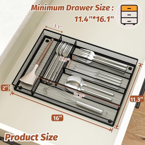 Mesh Silverware Tray for Drawers (Black / 11.3”*16")