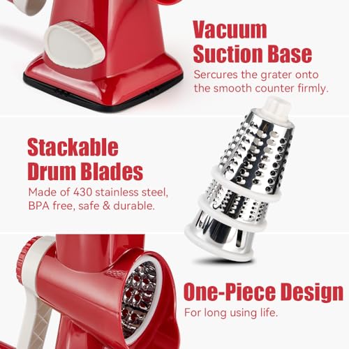 Cheese Grater Hand Crank Rotary Vegetables Shredder with Handle