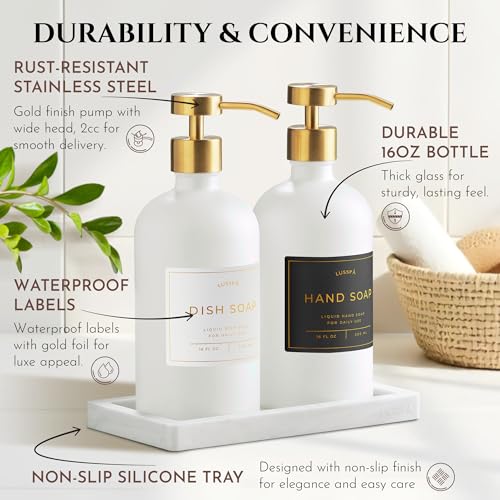 Glass Soap Dispenser Set of 2 (White/Gold)