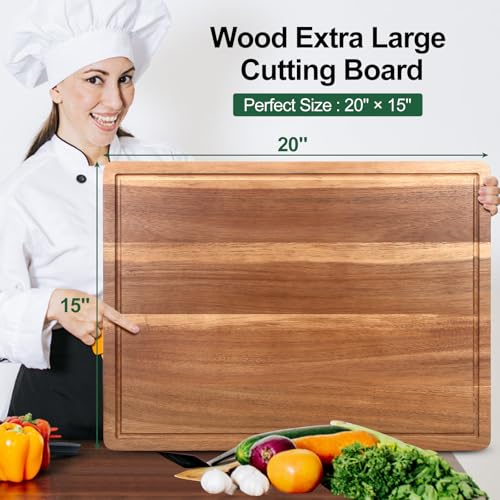 20" XL Extra Large Wood Cutting Boards for Kitchen Acacia Charcuterie Board (20"L x 15"W)