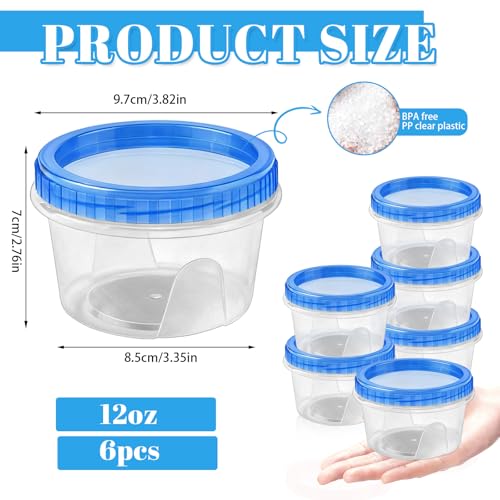 6 Pack Freezer Containers with Screw On Lids (12oz-6pack)
