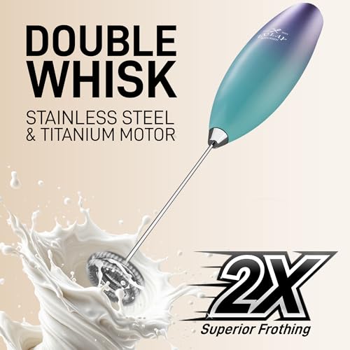 Powerful Milk Frother Wand With Duracell Batteries (Spectral Sea / Double Whisk + Batteries)