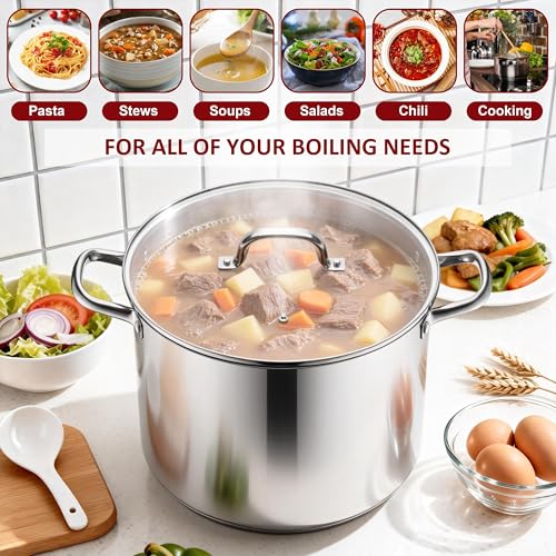 20-Quart 18/10 Stainless Steel Stock Pot with Lid, Large Heavy Duty Soup Pot Compatible with Electric, Gas, Induction and Gas Cooktops, Non-Toxic & Corrosion Resistant, Dishwasher Safe (20 Quarts)