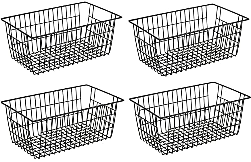 Large Freezer Baskets Metal Storage Organizer Bin Basket Wire Storage Basket for Kitchen Pantry Bathroom Large Metal Farmhouse Food Fruit Produce Organizer Bins (4-P / Black)