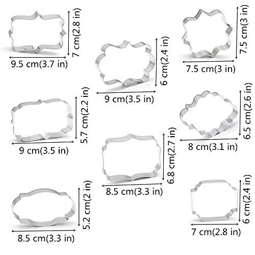 Fancy Plaque Frame Shaped Cookie Cutters Set Stainless Steel 8Pcs