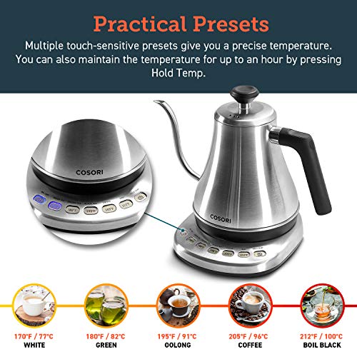 Gooseneck Electric Kettle with Temperature Control (Silver / 0.8 Quarts)