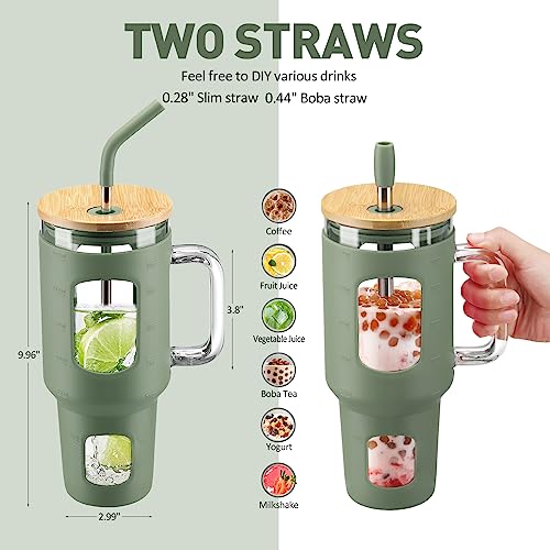 Glass Tumbler with Straw and Lid (Olive / 40 Ounces)