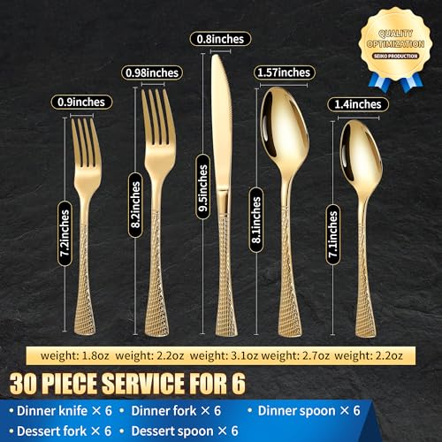 Hammered Gold Silverware Set (Gold / 30 Pieces Set)