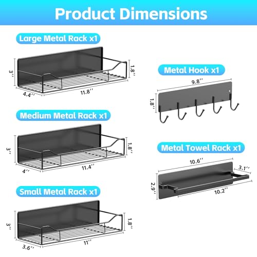 5 Pack Multifunctional Magnetic Shelves for Refrigerator Spice Rack & Washing Machine Organize (Curved Style, Black)
